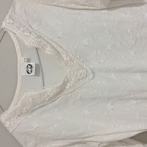 Jet Tops - Jet White Cotton Eyelet Tunic Top Shirt Size Small
